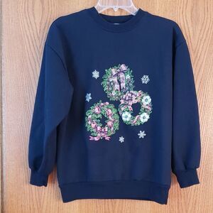 Vintage Black Holiday Wreath Sweatshirt Sz M